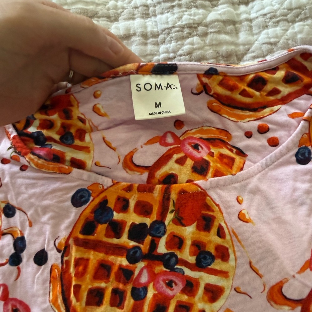 Soma Pink Waffle & Syrup Print Short Sleeve Pajama dress - Picture 2 of 2